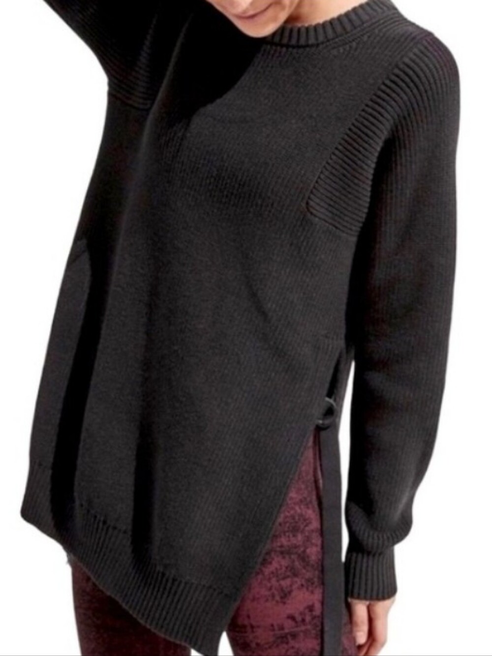 Athleta Black West End Tunic Side-Slit Turtleneck Sweater XS